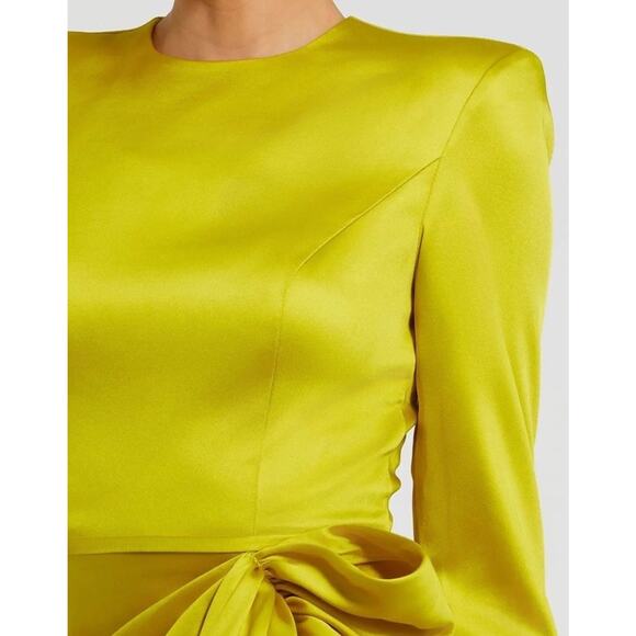 Mac Duggal Ieena 26676 Green Chartreuse Gown 14 Structured Bow Long Sleeve NWT - Picture 14 of 16